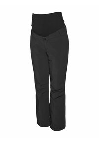 Pantalon noir avec une taille haute élastique, doté d'une fermeture à bouton à l'avant et de poches latérales. Fabriqué en matériau durable et résistant aux intempéries.