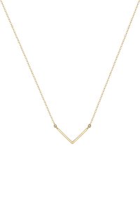 Goldene Halskette mit einem V-förmigen Anhänger an einer filigranen Kette, glatte Oberfläche mit minimalistischer Gestaltung, ideal zum Schichten.