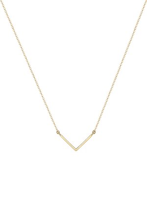Goldene Halskette mit einem V-förmigen Anhänger an einer filigranen Kette, glatte Oberfläche mit minimalistischer Gestaltung, ideal zum Schichten.