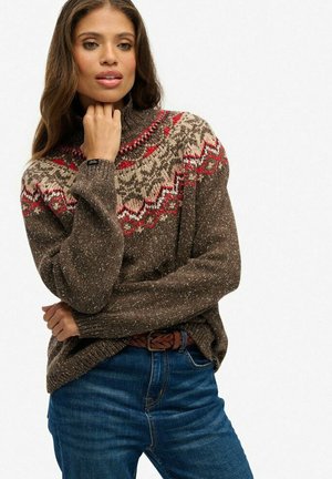 FAIRISLE HIGH NECK - Jersey de punto - army dark brown multi