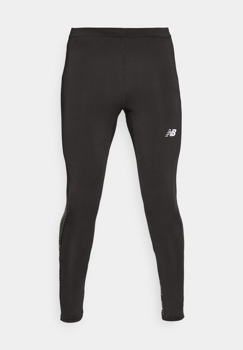 Schwarze Leggings aus dehnbarem Material, mit einem engen Schnitt, Logo in Weiß und seitlichen Akzenten mit einem subtilen Muster.