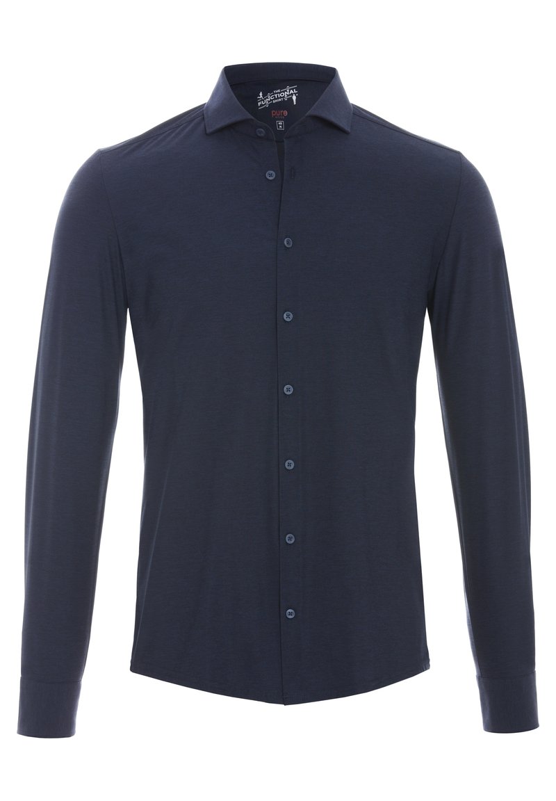 Marineblauwe langemouwen shirt met een kraag met knopen, featuring een voorplacket met bijpassende knopen en manchetten aan het einde van de mouwen.