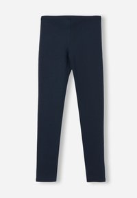 Navy-Leggings aus dehnbarem Material mit körperbetontem Design. Glatte Textur mit elastischem Bund, keine sichtbaren Nähte oder Muster.