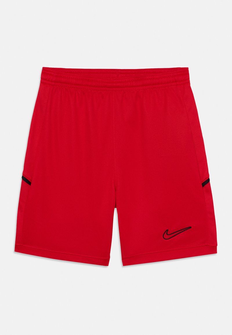 Șorturi atletice roșii dintr-o țesătură ușoară, având un tiv elastic, două buzunare laterale și un logo negru Nike pe față.