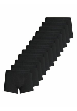 Boxer briefs in tessuto nero, con una vestibilità aderente e una vita elasticizzata con un logo del marchio discreto. Disposti in una griglia, che mostrano più paia.