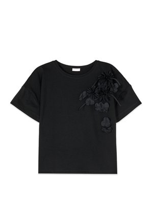 Oltre, T-SHIRT CON APPLICAZIONI FLOREALI - T-Shirt print - nero