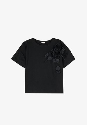Oltre, T-SHIRT CON APPLICAZIONI FLOREALI - T-Shirt print - nero