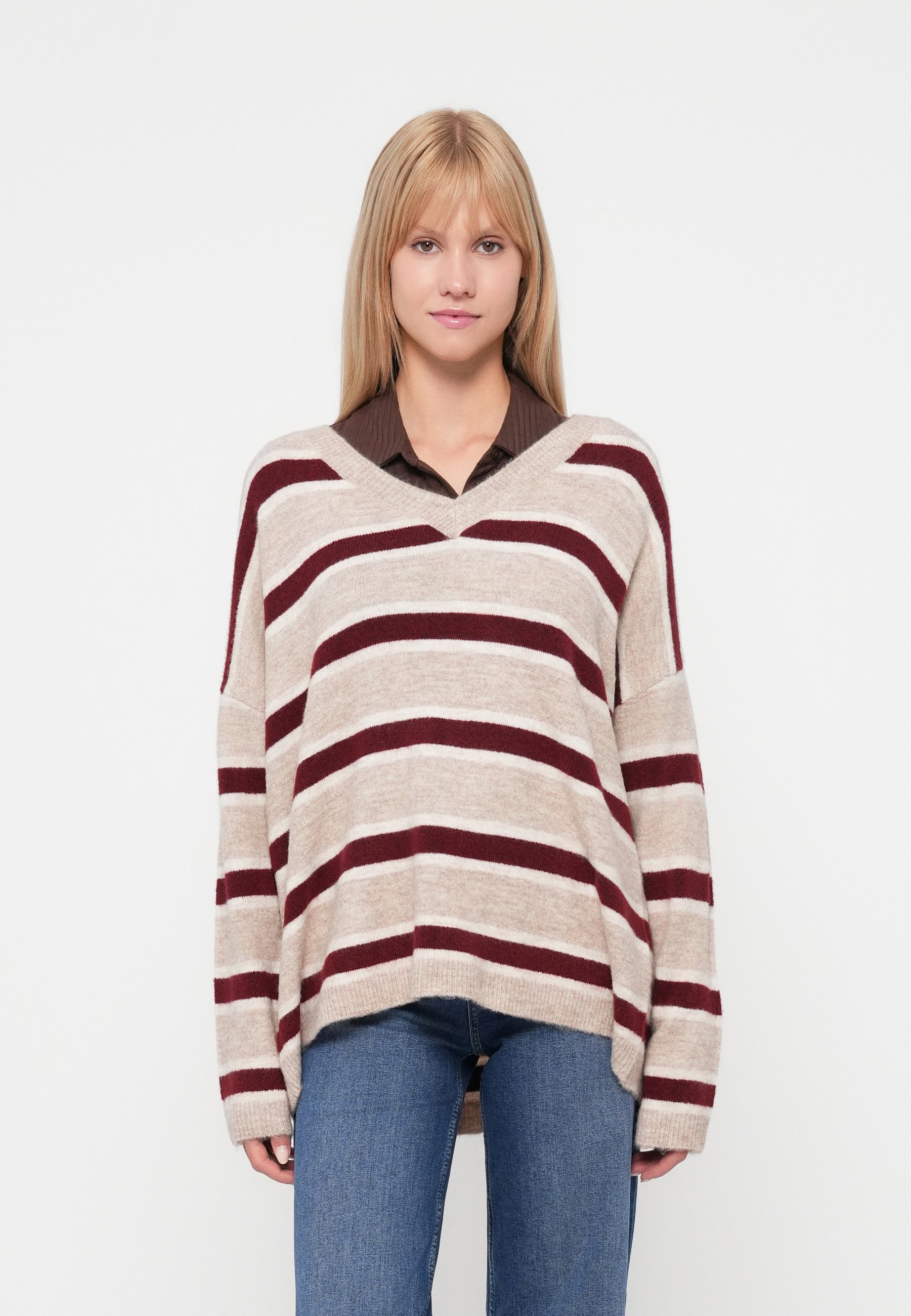 V Ausschnitt Only Gestreifter Pullover JDY By ONLY Damen Leichter