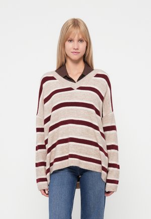 ONLTALIO LONG V NECK  - Pullover - humus/whitecap/gray/cabernet
