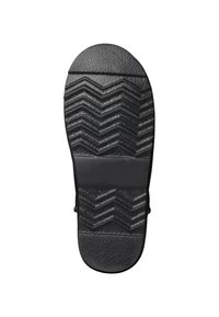 Suela exterior de goma negra con patrón de tracción en zigzag, que presenta una sección suave en la entresuela y un diseño de punta redonda.