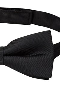 Sort butterflyfløj med tekstureret stof, der har en let blank overflade. Justerbar rem med en krog- og sløjfe-lukning.