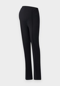 Pantaloni aderenti neri con un elastico in vita, vestibilità sartoriale e gambe dritte. Tessuto liscio con un design elegante e minimalista. Senza tasche.