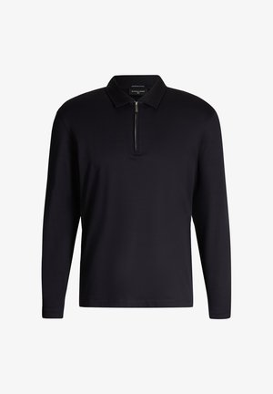 Zwarte lange mouwen polo met een kwart rits en kraag, eenvoudige design, gemaakt van mercerized katoen.