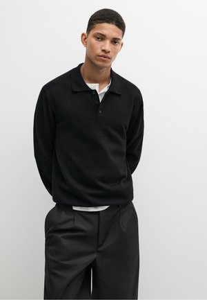 Massimo Dutti, 100% COTTON POLO KNIT SWEATER - Polo shirt - black