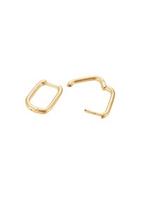 Goldfarbene Metall-Ohrstecker in offener rechteckiger Form. Glatte Oberfläche und dezente Kurven für ein modernes Design.