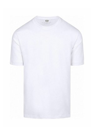 Plain white short-sleeve t-shirt with crew neck, tag visible inside collar, displayed on a white background.