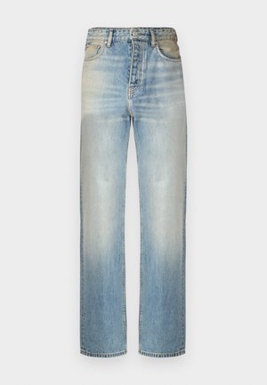 Hellblaue Jeans aus Denim mit geradem Schnitt, hoher Taille und ausgewaschenem Finish. Mit sichtbaren Nähten und seitlichen Taschen.