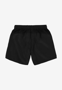 Czarne szorty kąpielowe o teksturalnym wykończeniu, z elastycznym pasem i luźnym krojem. Charakteryzują się prostym designem i brakiem dodatkowych akcentów lub wzorów.