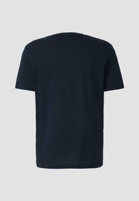T-shirt à manches courtes bleu marine en coton, avec un col rond et une texture lisse, au design simple et uni.