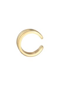 Guldtonet ring med et cirkulært åbent design, der har tre distinkte riller, glat overflade og blank finish.
