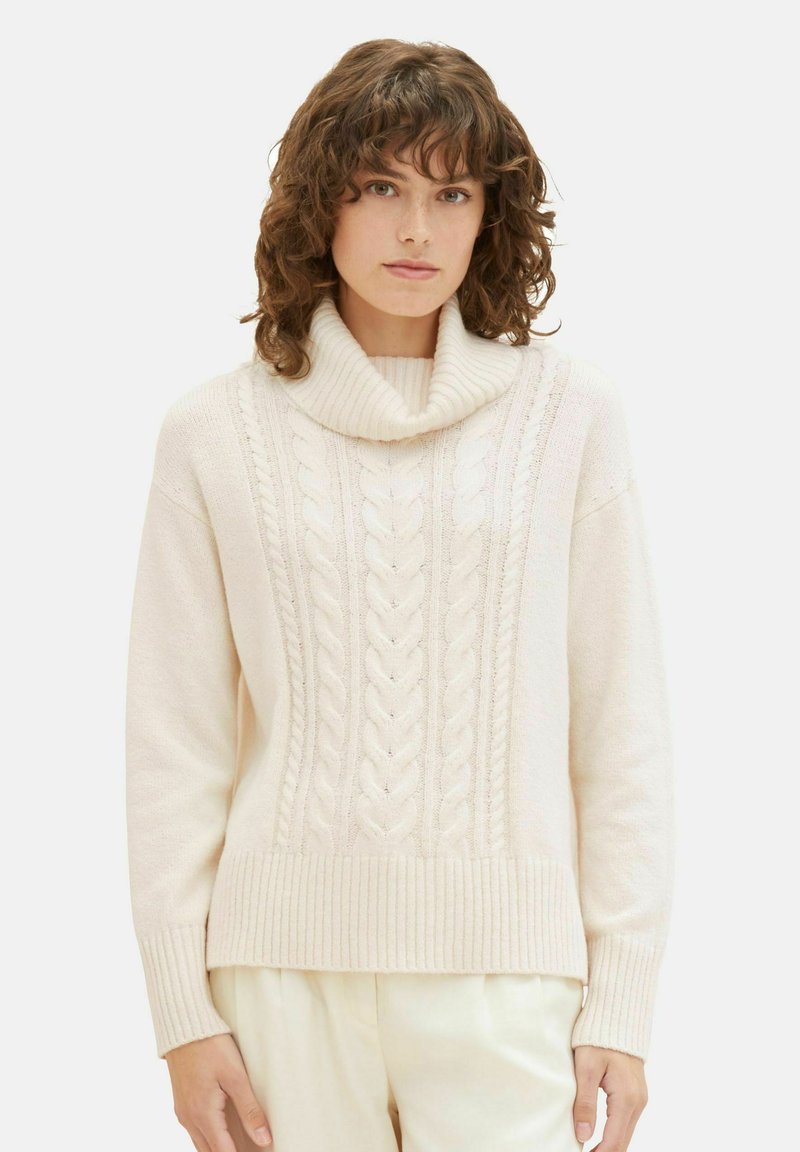 TOM TAILOR MIT ROLLKRAGEN UND STRUKTUR - Pulover - beige