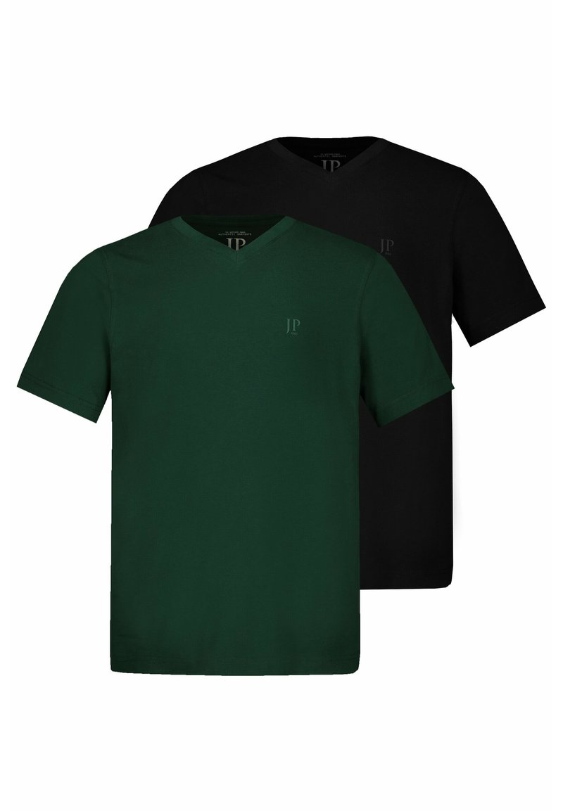 JP1880 T-SHIRT 2ER PACK V-AUSSCHNIT HALBARM  - T-shirt basique - vert foncé, noir