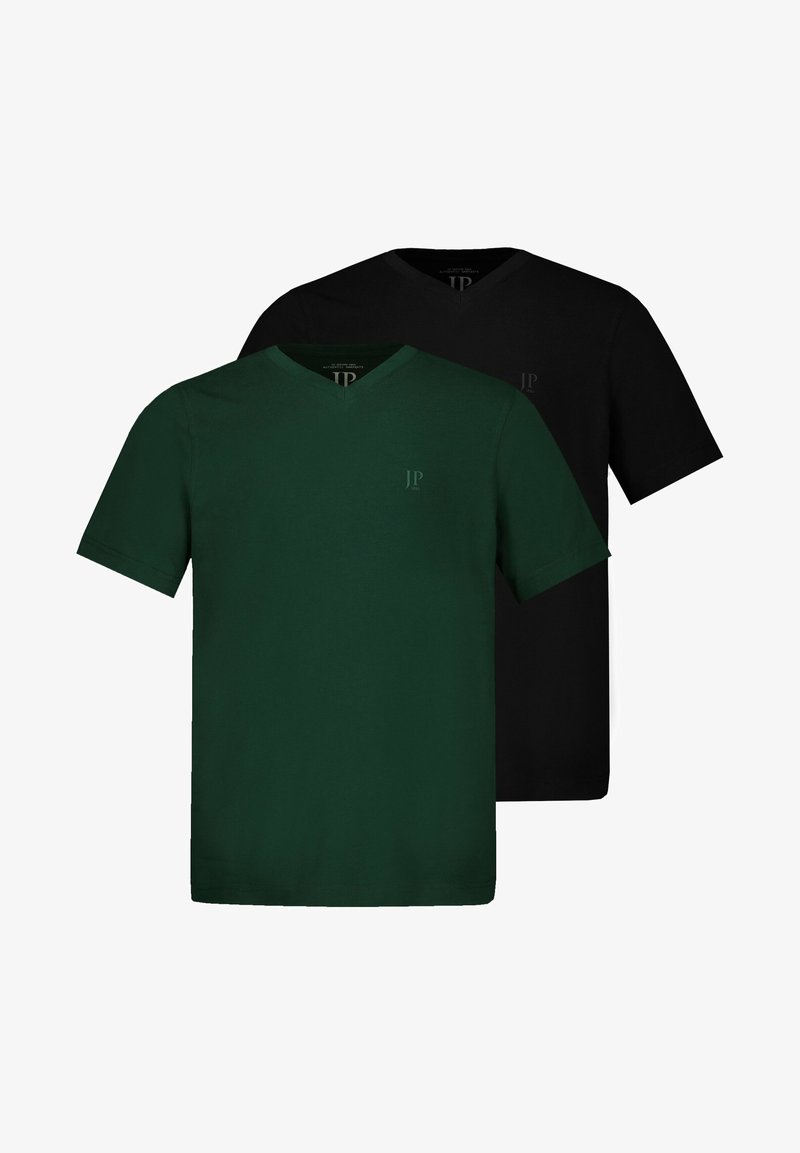 JP1880 T-SHIRT 2ER PACK V-AUSSCHNIT HALBARM - T-shirt basique - vert foncé, noir