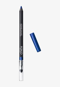 KIKO Milano Intense Colour eyeliner i en sort cylindrisk krop med en blå spids; gennemsigtigt låg med indbygget spidser i enden.