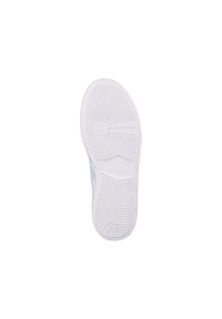 Semelle de sneaker en caoutchouc blanc avec un motif texturé, comportant des rainures circulaires et ondulées pour l'adhérence et la traction.