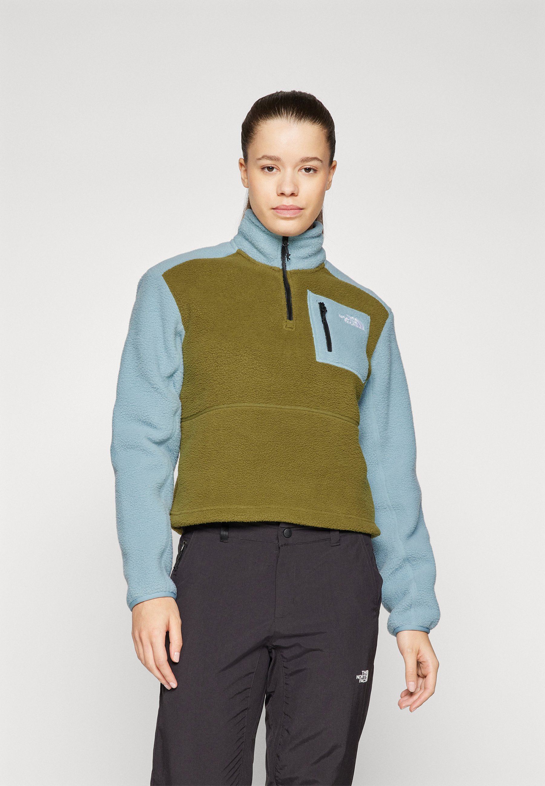 売れ筋商品|||ノースフェイス パーカー・スウェットシャツ レディース アウター YUMIORI  ZIP - Fleece jumper - forest olive/shallow blue/black The North Face YUMIORI ¼ ZIP - Fleece jumper - forest olive