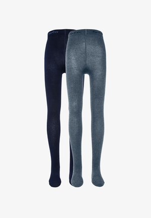 Dos pares de medias para niños en azul marino oscuro y gris medio. Tienen una textura suave y una cinturilla con logo para un detalle añadido.