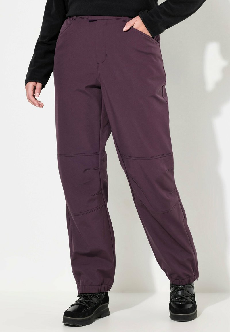 Paarse, waterbestendige broek met elastische manchetten en zijzakken. Heeft een gladde textuur en een ontspannen pasvorm, ideaal voor casual draag.
