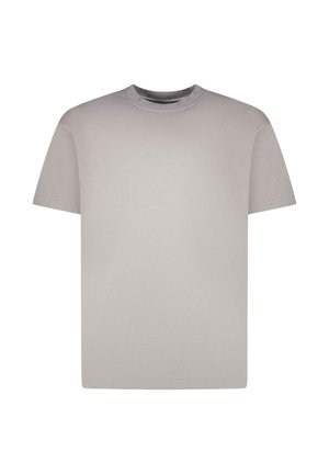 Effen lichtgrijs T-shirt met korte mouwen en ronde hals, plat neergelegd zonder zichtbare patronen of logo's.