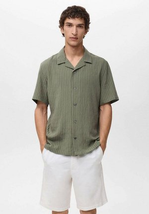 Mango SHORT SLEEVE STRIPED - Shirt - dark green