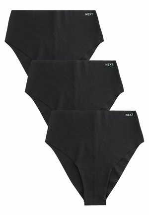Zwarte hooggelegen onderbroeken van zacht materiaal. Drie paar met een gladde textuur; voorzien van het label "NEXT" op de tailleband in het wit.