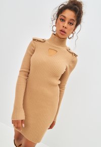 Cesare Gaspari HIGH NECK LONG SLEEVE - Fodralklänning - dark beige