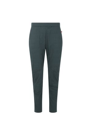 Mørkegrønne, tapered bukser lavet af letvægtsmateriale. Har forstærkede knæpaneler og et glat elastisk taljebånd. Enkel, funktionel design.