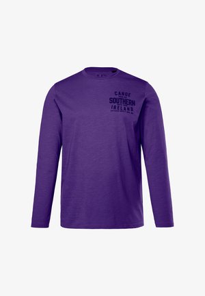 Fioletowa koszulka z długim rękawem, wykonana z miękkiej bawełny. Na lewej piersi znajduje się czarny napis "Canoe Southern Ireland".