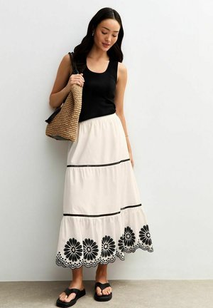 New Look FLORAL EMBROIDERED TIERED MIDI - A-line skirt - white pattern