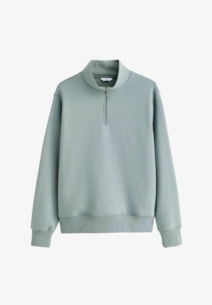 Lys grøn, lynlås sweatshirt med høj krave, lange ærmer og ribbede manchetter, lavet af blødt stof med en glat tekstur.