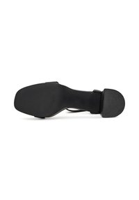 Pantof black cu toc, cu un upper neted, caracterizat printr-un vârf rotunjit, curea pentru gleznă și talpă texturată pentru aderență. Design minimalist și siluetă elegantă.