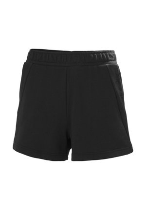 Czarne szorty sportowe z elastycznym pasem, kieszeniami po bokach i gładką fakturą. Charakteryzują się nowoczesnym krojem i brakiem widocznych logo.