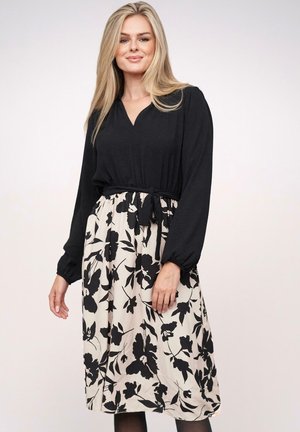 LONGSLEEVE WITH FLORAL PRINT - Freizeitkleid - black/beige