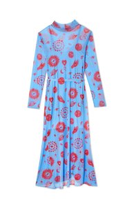 blue and red morocco mesh wrap dress Loren Sheer Wrap Dress in Raspberry Grandiflora