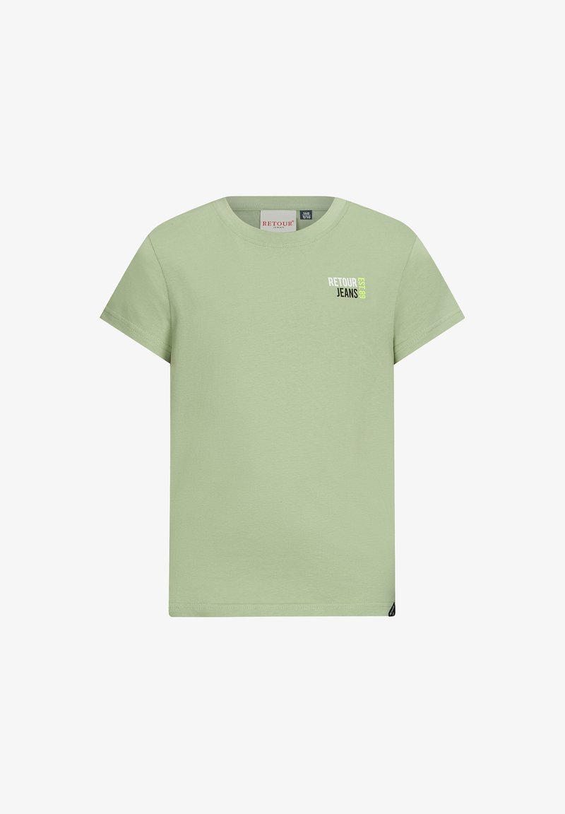 Jasnozielona bawełniana koszulka z krótkim rękawem. Z przodu znajduje się małe logo w białym i zielonym kolorze. Standardowy krój okrągłego dekoltu.
