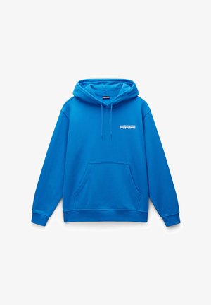 Niebieska bluza z kapturem wykonana z mieszanki bawełny, z przednią kieszenią, regulowanym kapturem oraz logo w górnej lewej części klatki piersiowej.