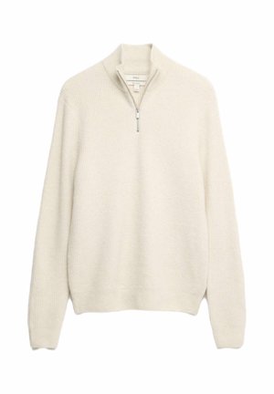 Maglione chiaro in crema con colletto zippato, texture a coste e maniche lunghe. Materiale in maglia morbido con una silhouette semplice.