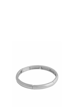 Silver segmented hinged bracelet with smooth, rounded links forming a continuous circular band.