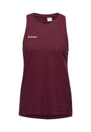 Bordeauxfarbener Tank-Top aus weichem Stoff. Verfügt über einen runden Ausschnitt und ein Logo auf der Vorderseite. Sauberes, schlichtes Design.