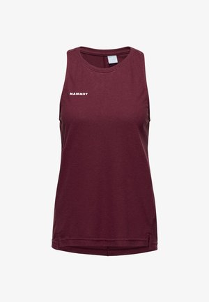 Bordeauxfarbener Tank-Top aus weichem Stoff. Verfügt über einen runden Ausschnitt und ein Logo auf der Vorderseite. Sauberes, schlichtes Design.